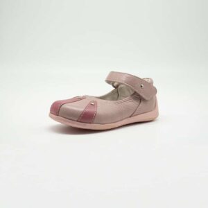 Chaussure en cuir véritable rose pour fille. Modèle Cindy. Vue de côté