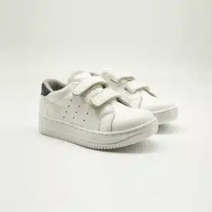 Basket en cuir véritable blanc et bleu nuit. Modèle Step. Paire