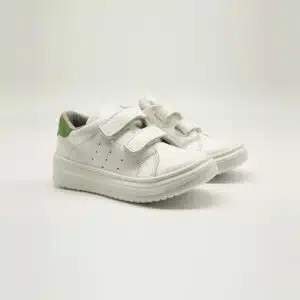 Basket en cuir véritable blanc et vert. Modèle Step. Paire