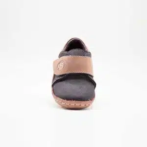 Chausson en cuir véritable mauve et camel. Modèle Birds. Vue de face