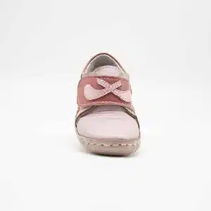 Chausson en cuir véritable rose et camel. Modèle Birds. Vue de face