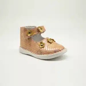 Chaussure en cuir véritable saumon. Modèle Lara. Vue de côté 2