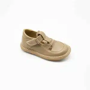Chaussures en cuir véritable beige. Modèle Junior. Vue de côté 2
