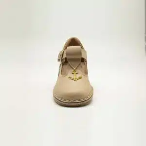 Chaussures en cuir véritable beige. Modèle SANDRA. Vue de face