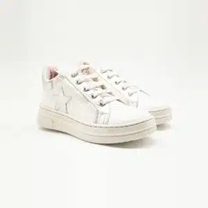 Chaussures en cuir véritable blanc et argent. Modèle Stella. Paire