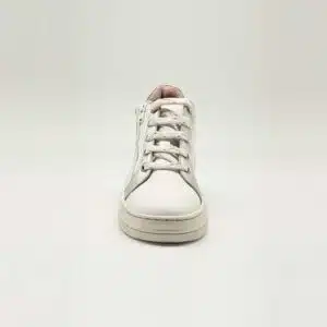 Chaussures en cuir véritable blanc et argent. Modèle Stella. Vue de face