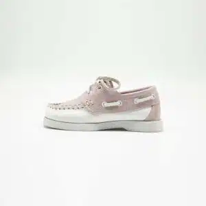 Chaussures en cuir véritable blanc et rose. Model Enzo. Vue de côté 2
