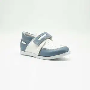 Chaussures en cuir véritable bleu blanc troué. Modèle Classico