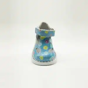 Chaussures en cuir véritable bleu imprimé. Modèle Sweety. Vue de face