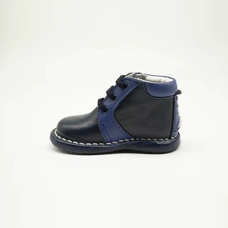 Chaussures en cuir véritable bleu. Modèle Sphère. Vue de côté 2