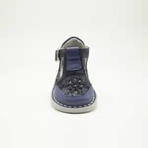 Chaussures en cuir véritable bleu. Modèlele Funny. Vue de face