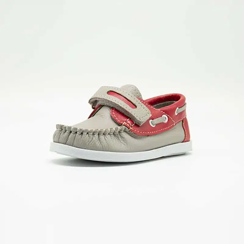 Chaussures en cuir véritable gris et rouge. Modèle Enzo_V2. Vue de côté 2