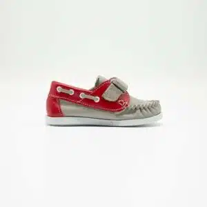 Chaussures en cuir véritable gris et rouge. Modèle Enzo_V2. Vue de côté