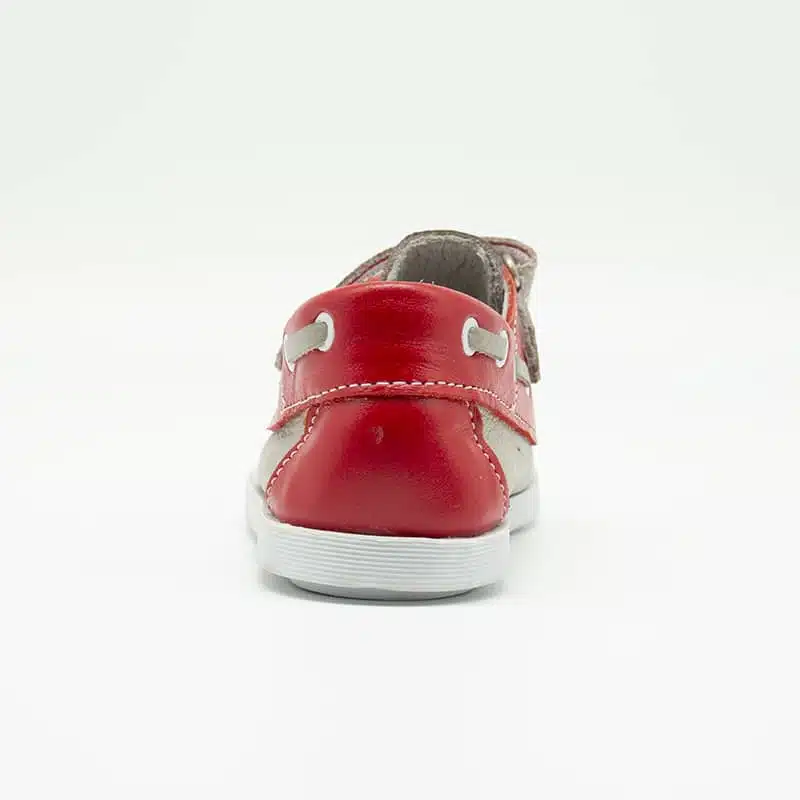 Chaussures en cuir véritable gris et rouge. Modèle Enzo_V2. Vue de derrière