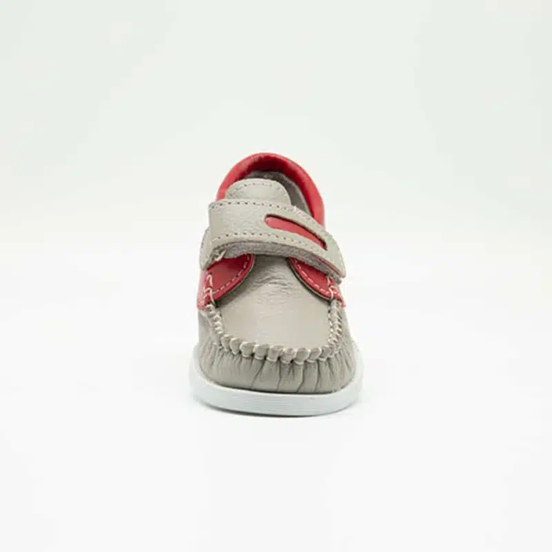 Chaussures en cuir véritable gris et rouge. Modèle Enzo_V2. Vue de face