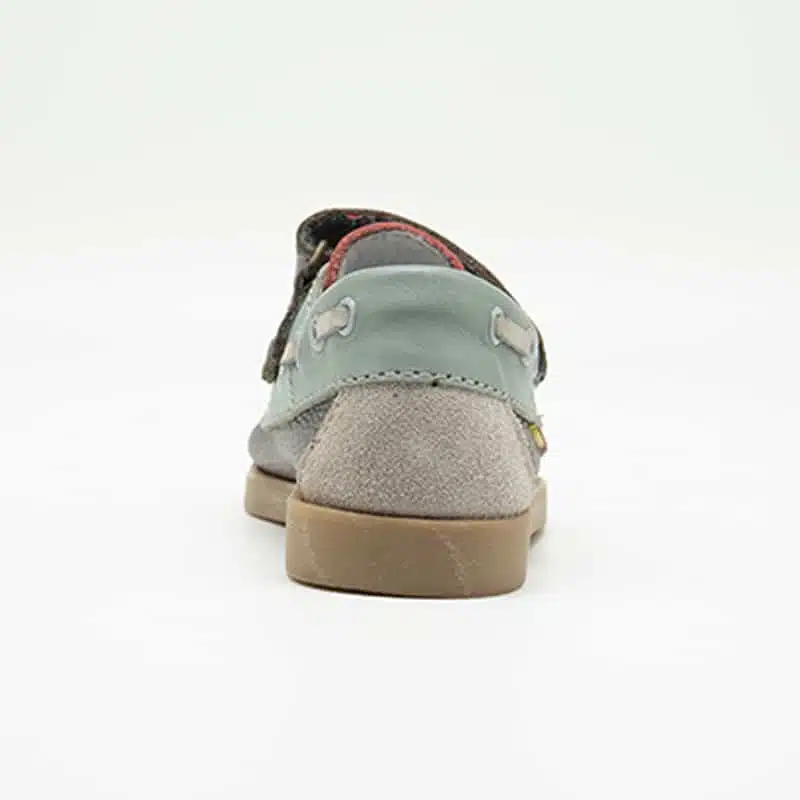 Chaussures en cuir véritable gris et vert. Modèle Enzo_V2. Vue de derrière