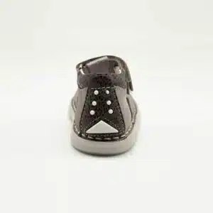 Chaussures en cuir véritable gris métalisé. Modèle Sweety. Vue de derrière