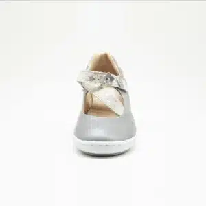 Chaussures en cuir véritable gris. Modèle Ballet. Vue de face