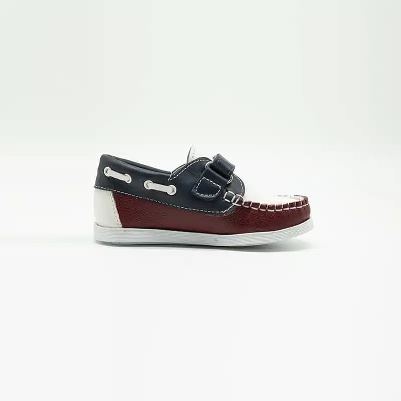 Chaussures en cuir véritable marron et bleu. Modèle Enzo_V2. Vue de côté 2