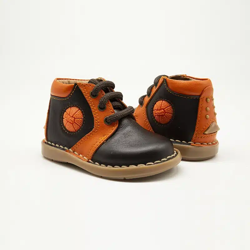 Chaussures en cuir véritable marron et orange. Modèle Sphère. Paire