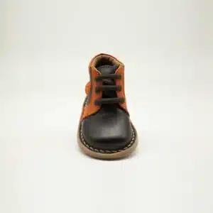 Chaussures en cuir véritable marron et orange. Modèle Sphère. Vue de face