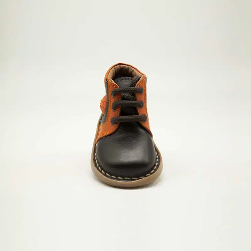 Chaussures en cuir véritable marron et orange. Modèle Sphère. Vue de face