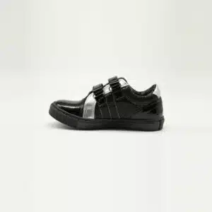 Chaussures en cuir véritable noir vernis. Modèle PARTY. Vue latérale 2