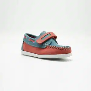 Chaussures en cuir véritable orange et turquoise. Modèle Enzo_V2. Vue de côté 2