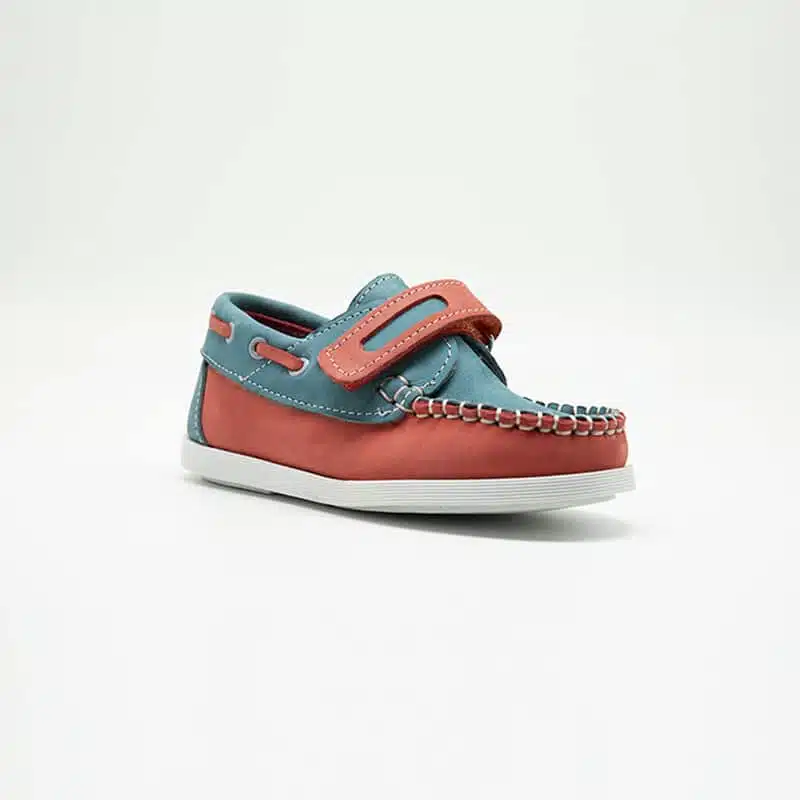 Chaussures en cuir véritable orange et turquoise. Modèle Enzo_V2. Vue de côté 2