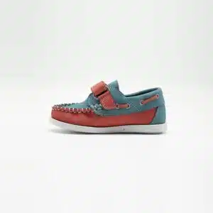 Chaussures en cuir véritable orange et turquoise. Modèle Enzo_V2. Vue de côté