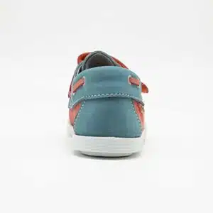 Chaussures en cuir véritable orange et turquoise. Modèle Enzo_V2. Vue de derrière
