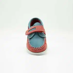 Chaussures en cuir véritable orange et turquoise. Modèle Enzo_V2. Vue de face
