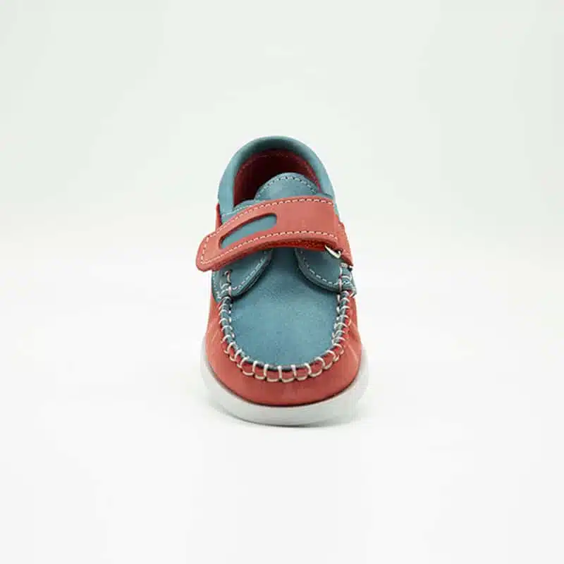 Chaussures en cuir véritable orange et turquoise. Modèle Enzo_V2. Vue de face