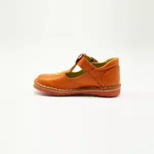 Chaussures en cuir véritable orange. Modèle SANDRA. Vue de côté