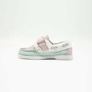 Chaussures en cuir véritable vert et rose. Modèle Enzo_V2. Vue de côté 2
