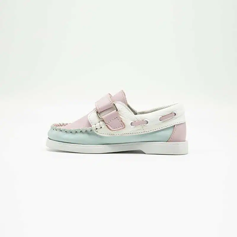 Chaussures en cuir véritable vert et rose. Modèle Enzo_V2. Vue de côté 2
