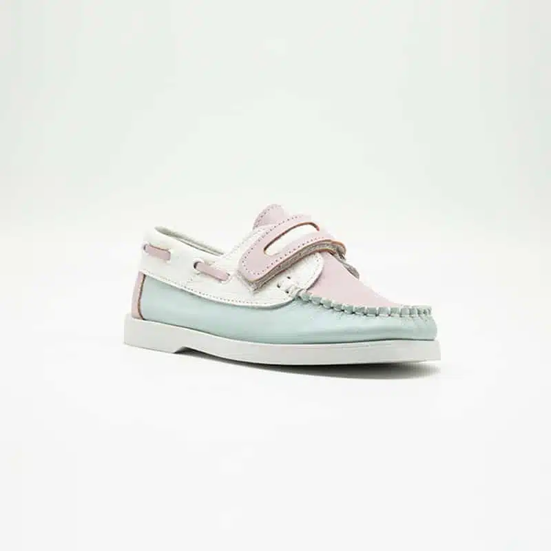 Chaussures en cuir véritable vert et rose. Modèle Enzo_V2. Vue de côté