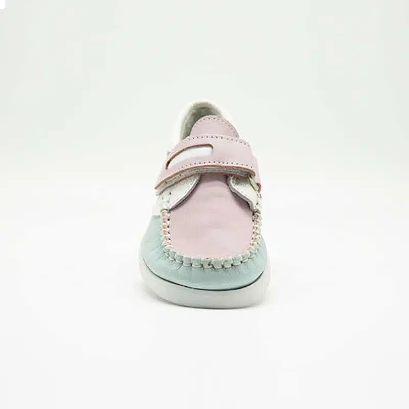 Chaussures en cuir véritable vert et rose. Modèle Enzo_V2. Vue de face