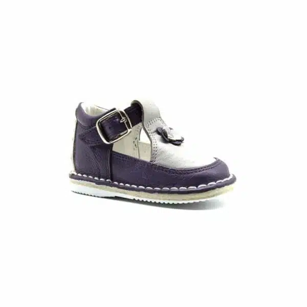 Chaussures en cuir véritable violet et gris. Modèle Saphir. Vue laterale