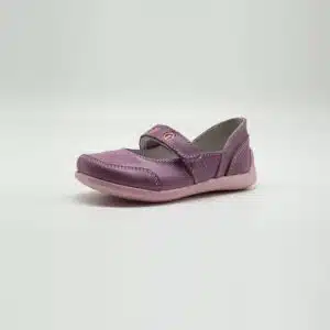 Chaussures en cuir véritable violet. Modèle Lina. Vue de côté