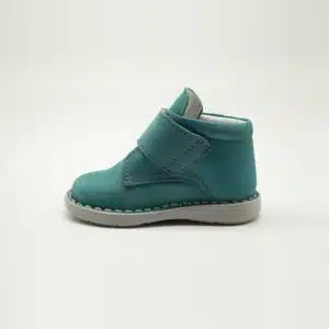 Chaussures en nebuk naturel turquoise. Modèle Marins. Vue latérale 2