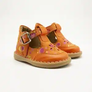 Chaussures en nebuk véritable orange imprimé. Modèlele Funny. Vue de paire