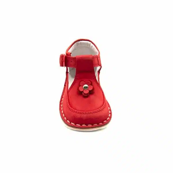 Chaussures en nebuk véritable rouge. Modèle Saphir. Vue de face