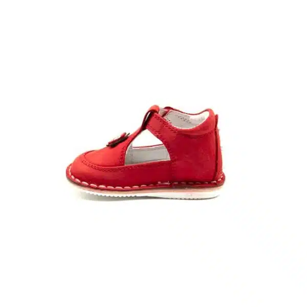 Chaussures en nebuk véritable rouge. Modèle Saphir. Vue laterale