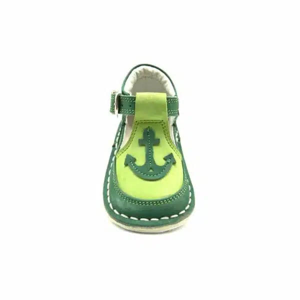 Chaussures en nebuk véritable vert et pistache. Modèle Saphir. Vue de face