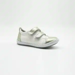 Espadrille en cuir véritable gris doré. Model Fast. Vue de côté