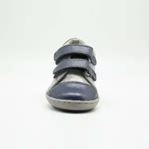 Espadrille en cuir véritable gris nacré et bleu. Model Fast. Vue de face