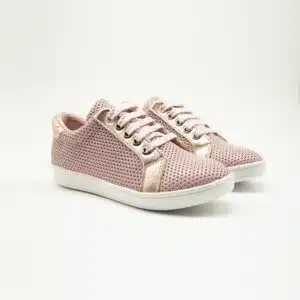 Espadrille en cuir véritable rose et doré. Modèle Gym. Paire