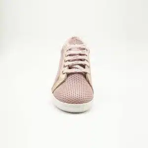 Espadrille en cuir véritable rose et doré. Modèle Gym. Vue de face