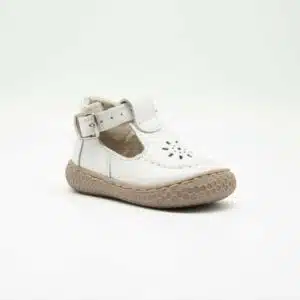 Sandale en cuir véritable blanc. Modèle Dora. Vue de côté